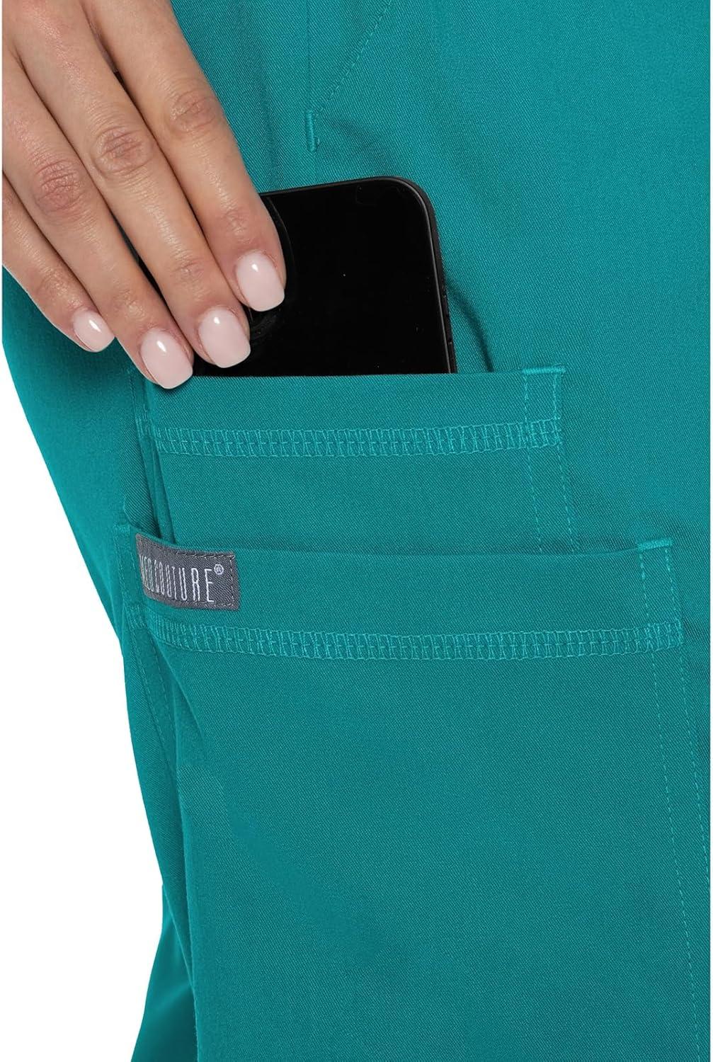imageMed Couture Womens Cargo Scrub Jogger Pants 6 Pockets Ultra Soft Stretch Easy Care Soft Medical Uniform Bottoms MC7705Teal