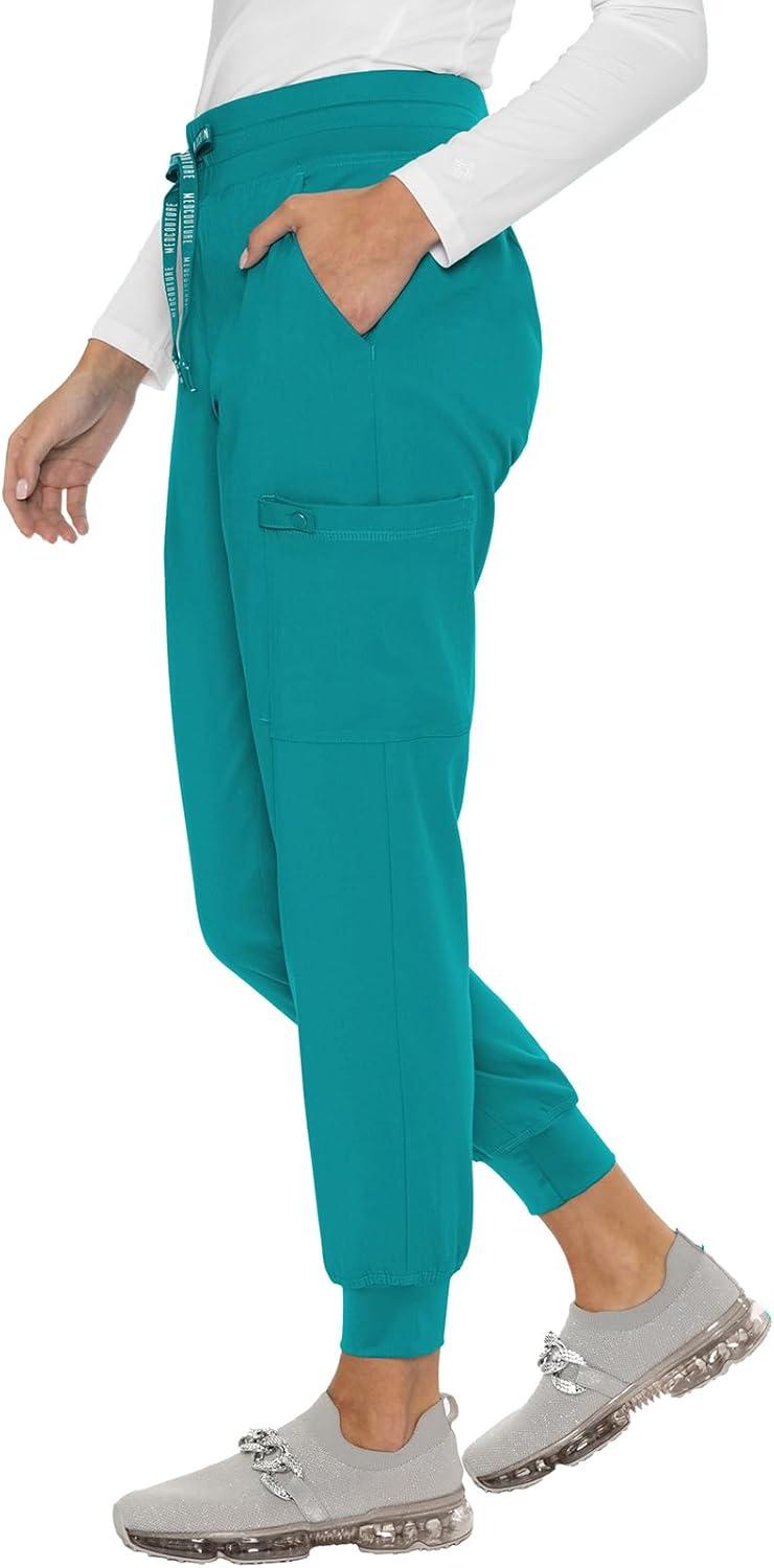 imageMed Couture Womens Cargo Scrub Jogger Pants 6 Pockets Ultra Soft Stretch Easy Care Soft Medical Uniform Bottoms MC7705Teal