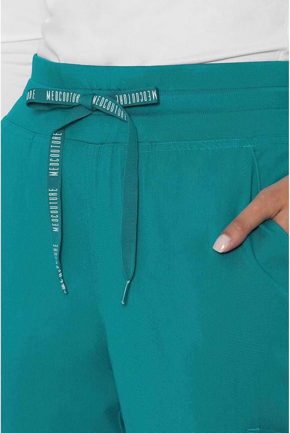 imageMed Couture Womens Cargo Scrub Jogger Pants 6 Pockets Ultra Soft Stretch Easy Care Soft Medical Uniform Bottoms MC7705Teal