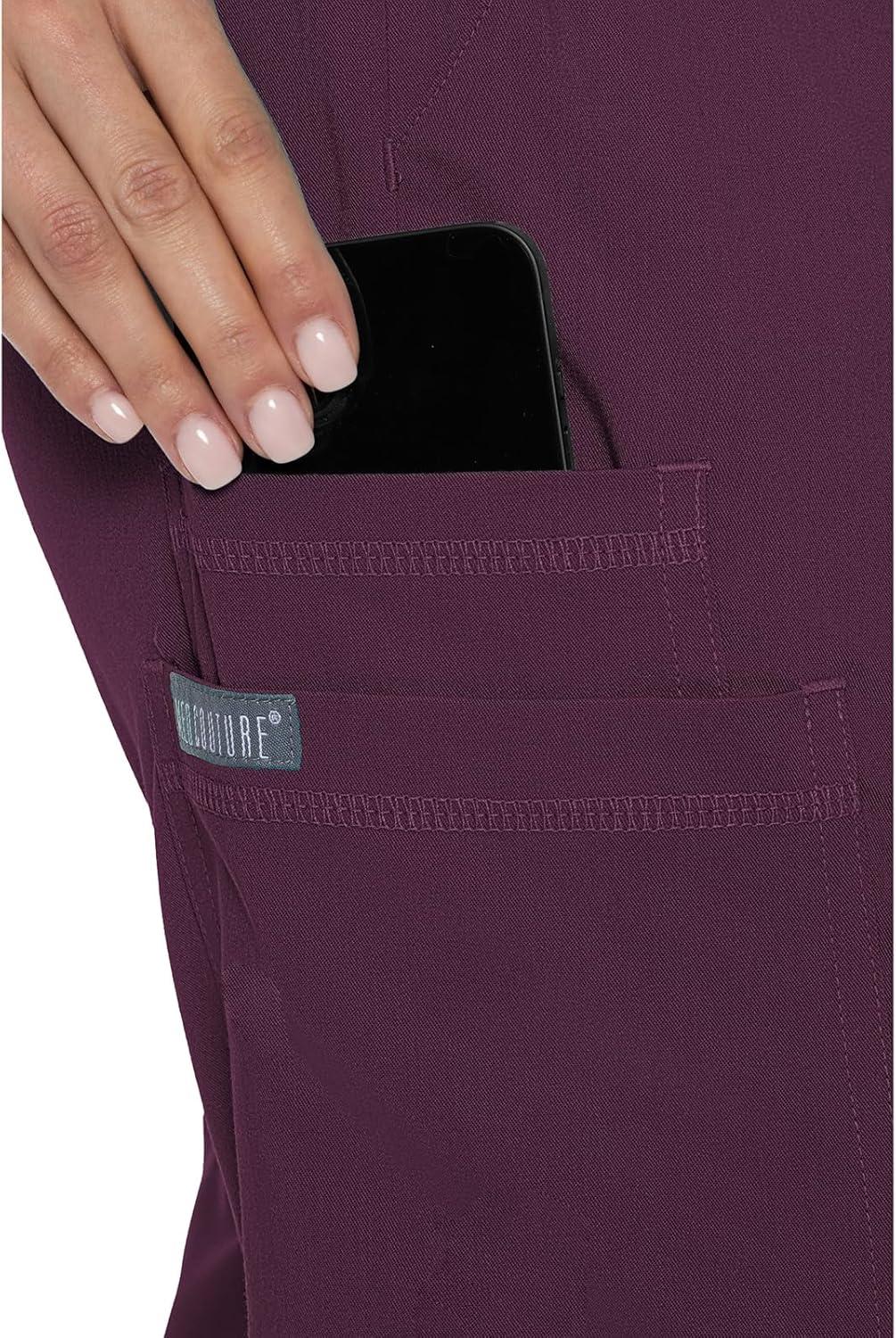 imageMed Couture Womens Cargo Scrub Jogger Pants 6 Pockets Ultra Soft Stretch Easy Care Soft Medical Uniform Bottoms MC7705Wine