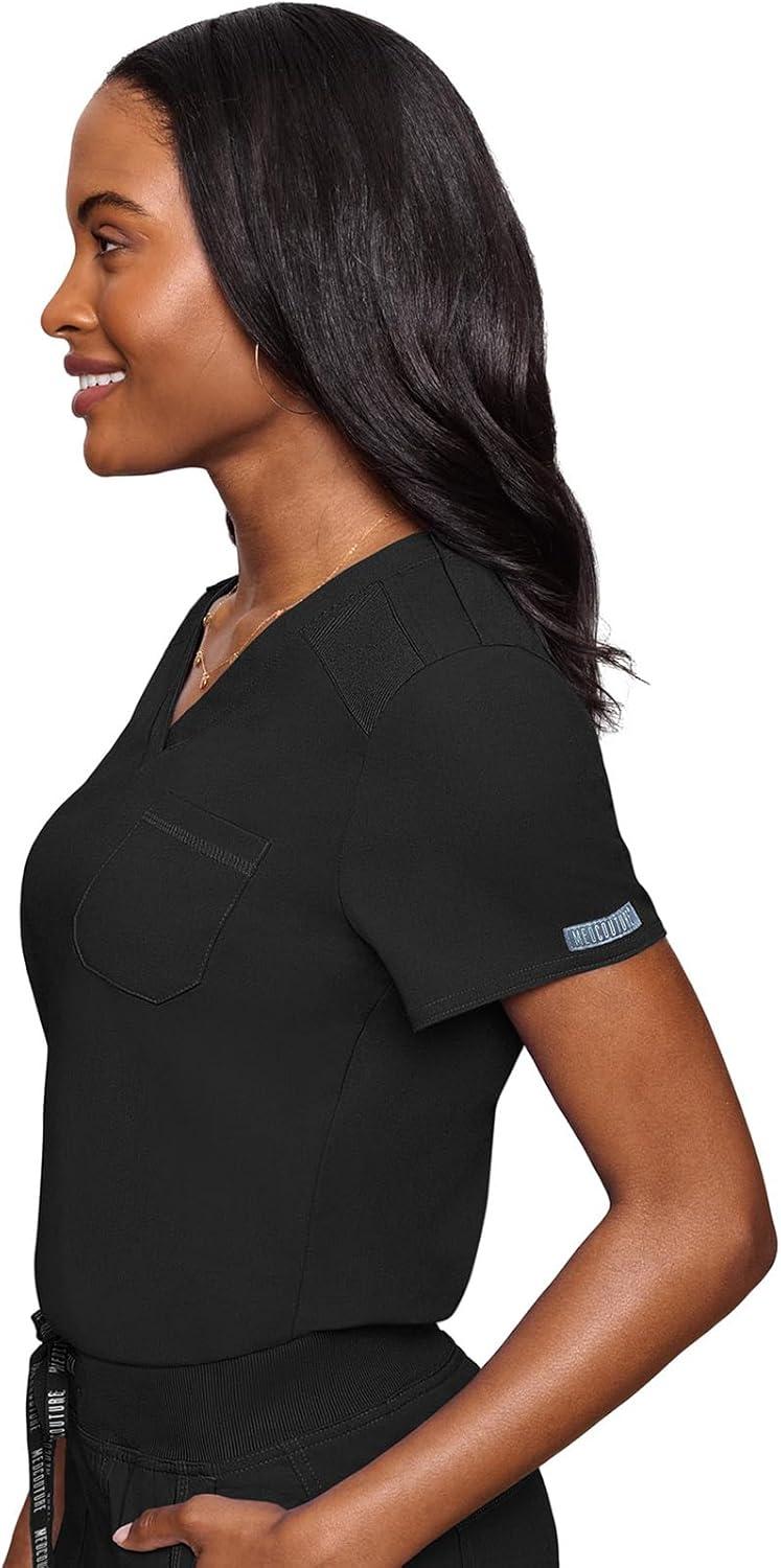 imageMed Couture Womens Scrub Set with V Neck Scrub Top MC7448 and 2Way Stretch Pants MC7710Black
