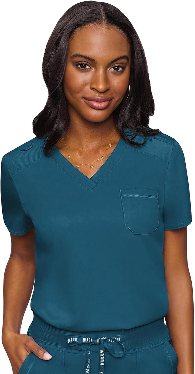 imageMed Couture Womens Scrub Set with V Neck Scrub Top MC7448 and 2Way Stretch Pants MC7710Caribbean