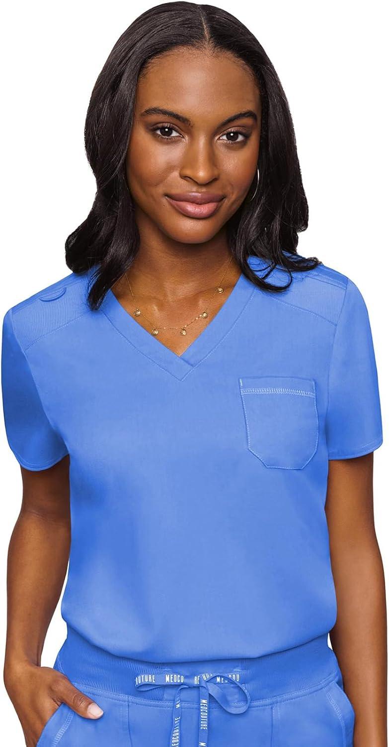 imageMed Couture Womens Scrub Set with V Neck Scrub Top MC7448 and 2Way Stretch Pants MC7710Ciel
