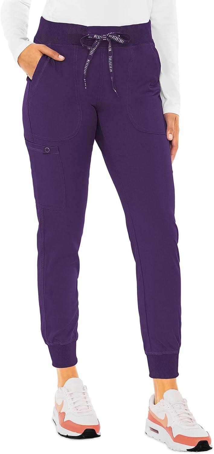 imageMed Couture Womens Scrub Set with V Neck Scrub Top MC7448 and 2Way Stretch Pants MC7710Eggplant