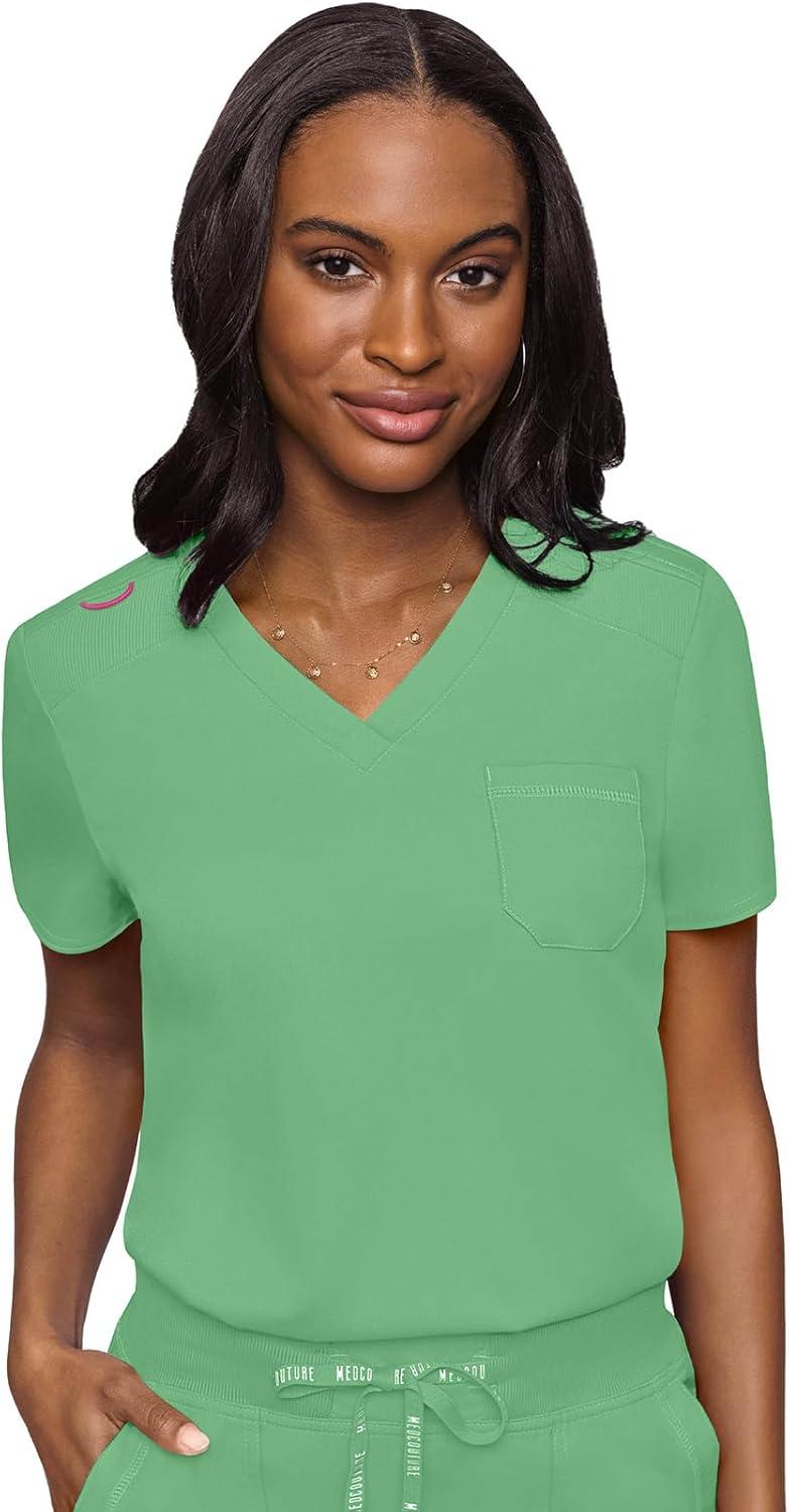 imageMed Couture Womens Scrub Set with V Neck Scrub Top MC7448 and 2Way Stretch Pants MC7710Kiwi Lime