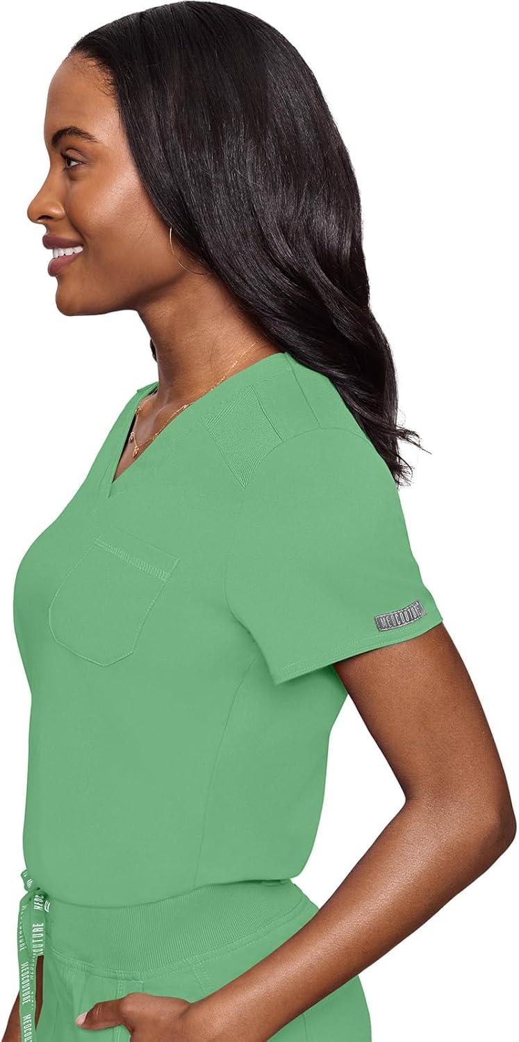 imageMed Couture Womens Scrub Set with V Neck Scrub Top MC7448 and 2Way Stretch Pants MC7710Kiwi Lime