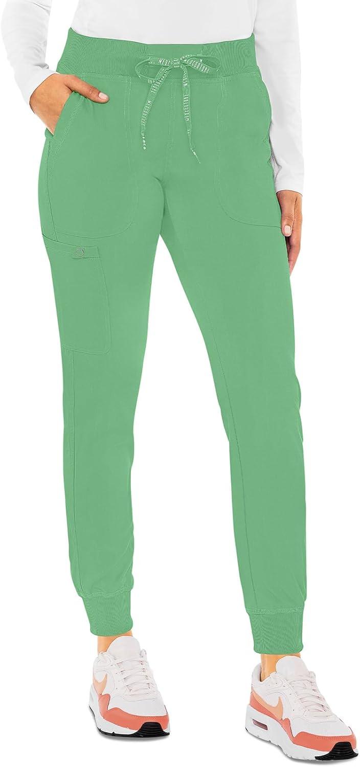 imageMed Couture Womens Scrub Set with V Neck Scrub Top MC7448 and 2Way Stretch Pants MC7710Kiwi Lime