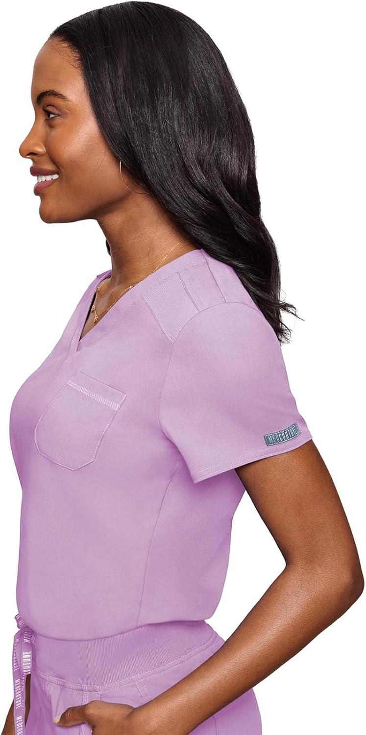 imageMed Couture Womens Scrub Set with V Neck Scrub Top MC7448 and 2Way Stretch Pants MC7710Lilac