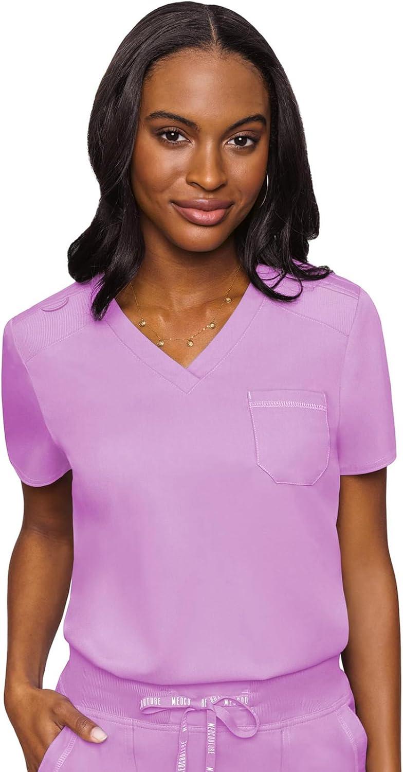 imageMed Couture Womens Scrub Set with V Neck Scrub Top MC7448 and 2Way Stretch Pants MC7710Lilac