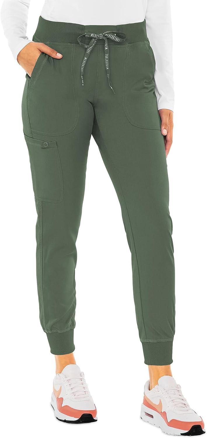imageMed Couture Womens Scrub Set with V Neck Scrub Top MC7448 and 2Way Stretch Pants MC7710Olive