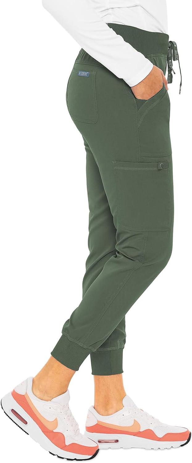 imageMed Couture Womens Scrub Set with V Neck Scrub Top MC7448 and 2Way Stretch Pants MC7710Olive