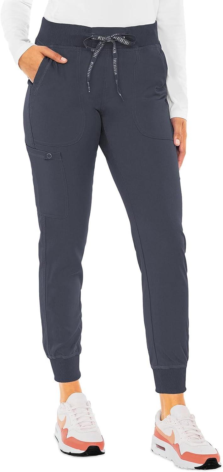 imageMed Couture Womens Scrub Set with V Neck Scrub Top MC7448 and 2Way Stretch Pants MC7710Pewter