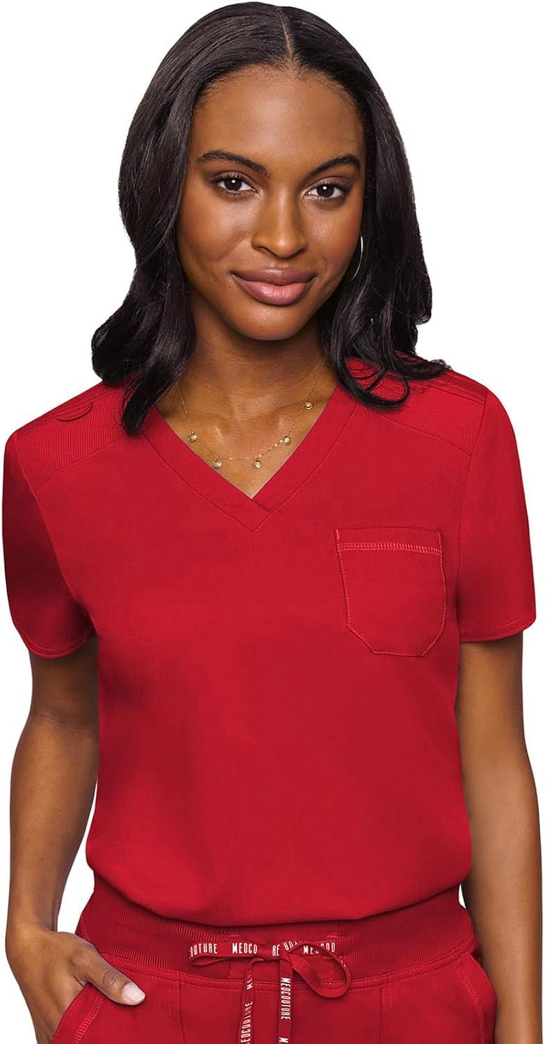 imageMed Couture Womens Scrub Set with V Neck Scrub Top MC7448 and 2Way Stretch Pants MC7710Red