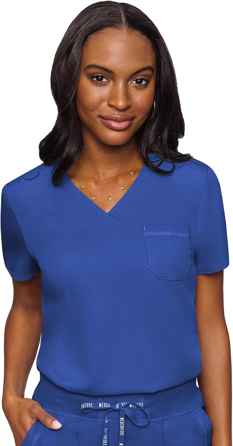 imageMed Couture Womens Scrub Set with V Neck Scrub Top MC7448 and 2Way Stretch Pants MC7710Royal