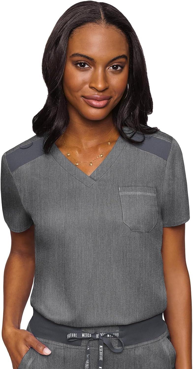 imageMed Couture Womens Scrub Set with V Neck Scrub Top MC7448 and 2Way Stretch Pants MC7710Slate