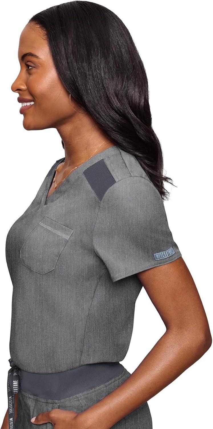imageMed Couture Womens Scrub Set with V Neck Scrub Top MC7448 and 2Way Stretch Pants MC7710Slate