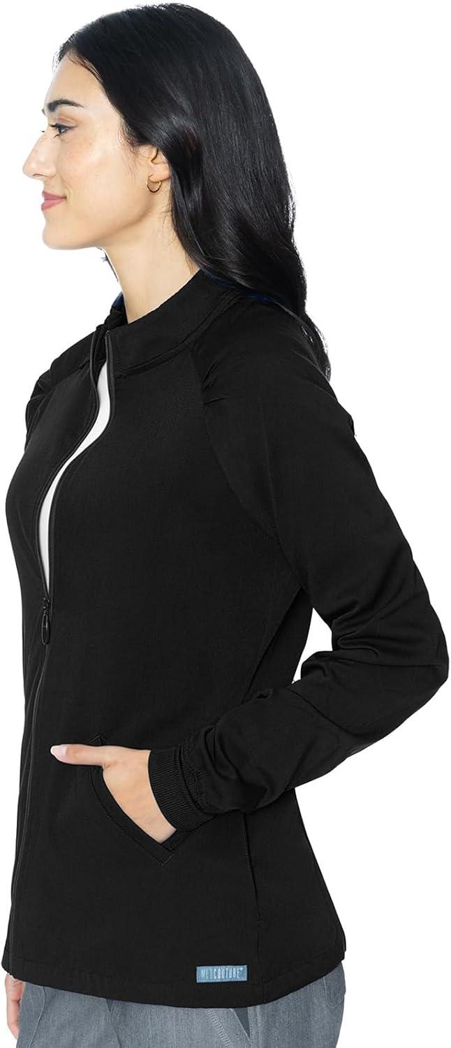 imageMed Couture Womens Scrub WarmUp Jacket Raglan with 4 Pockets with Ultra Soft and Durable Fabric MC7660Black