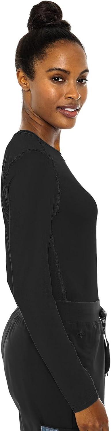 imageMed Couture Womens Underscrub Top Long Sleeve Performance Knit Tee 360 Stretch Lightweight amp Ultra Soft Fabric MC8499Black 2 Pack