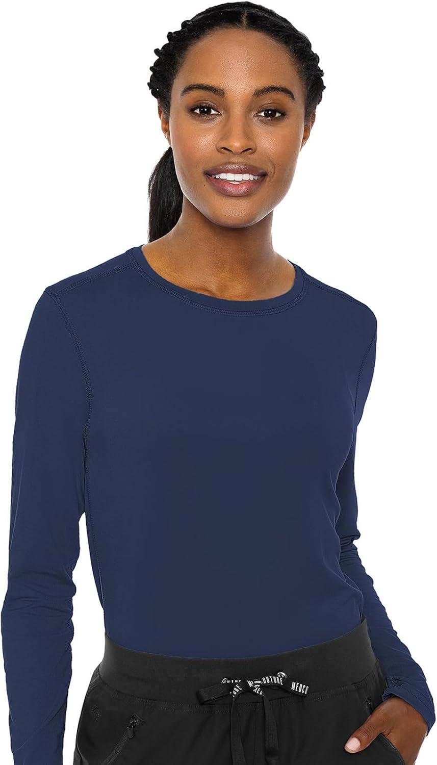 imageMed Couture Womens Underscrub Top Long Sleeve Performance Knit Tee 360 Stretch Lightweight amp Ultra Soft Fabric MC8499Black Navy Pewter 3 Pack