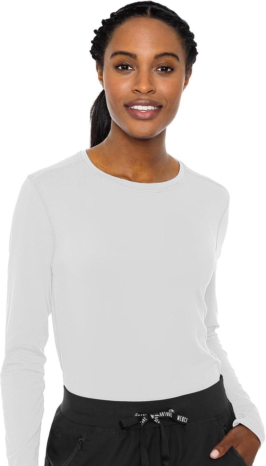 imageMed Couture Womens Underscrub Top Long Sleeve Performance Knit Tee 360 Stretch Lightweight amp Ultra Soft Fabric MC8499Black White Pewter 3 Pack