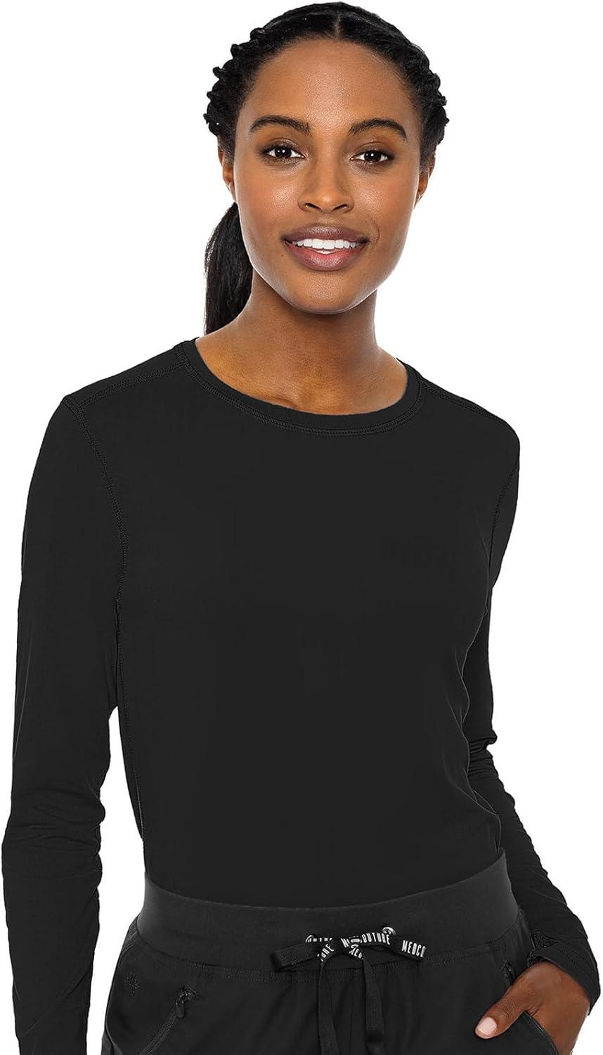 imageMed Couture Womens Underscrub Top Long Sleeve Performance Knit Tee 360 Stretch Lightweight amp Ultra Soft Fabric MC8499Pewter Black 2 Pack