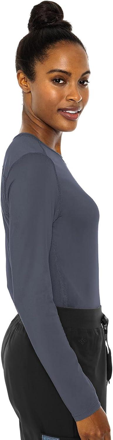 imageMed Couture Womens Underscrub Top Long Sleeve Performance Knit Tee 360 Stretch Lightweight amp Ultra Soft Fabric MC8499Pewter