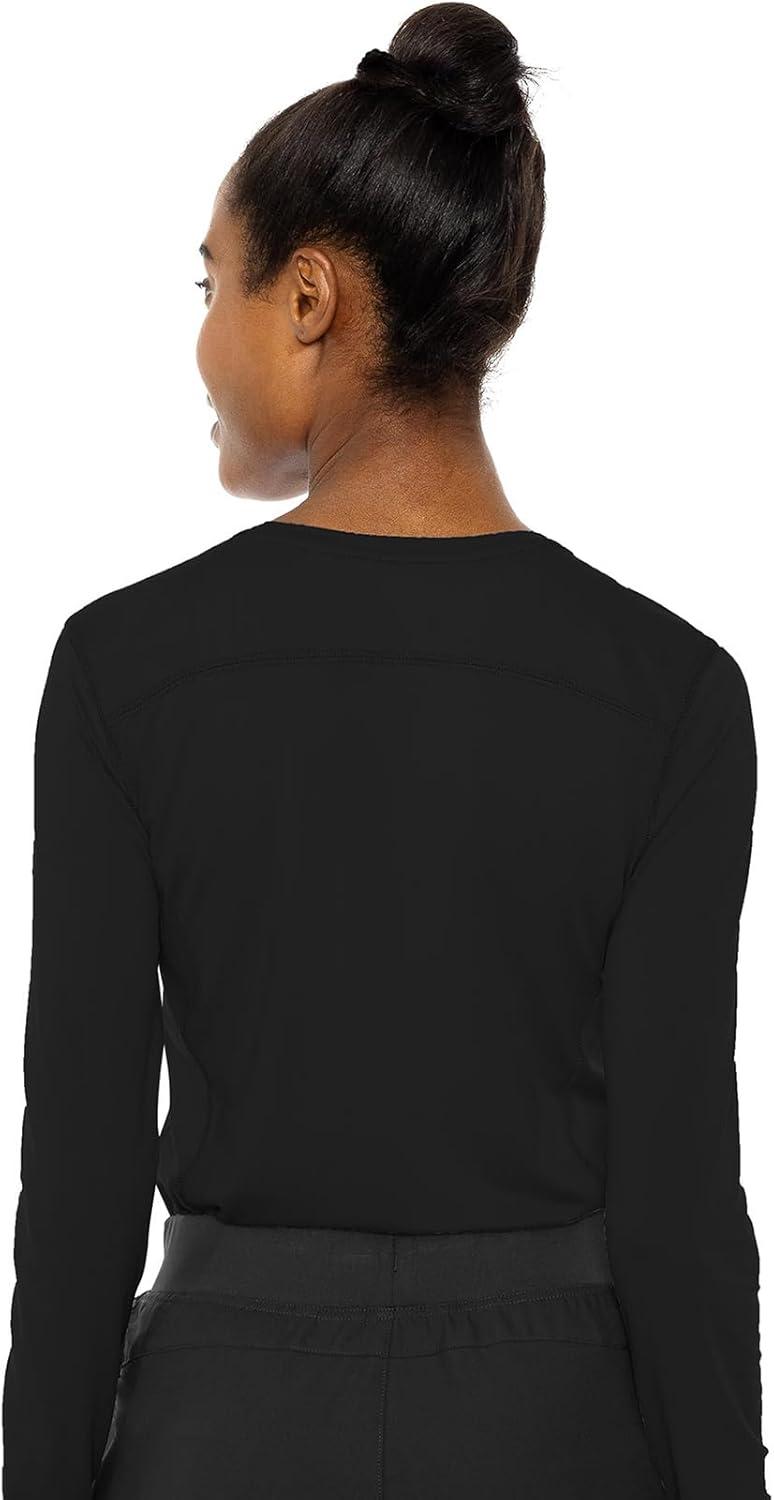 imageMed Couture Womens Underscrub Top Long Sleeve Performance Knit Tee 360 Stretch Lightweight amp Ultra Soft Fabric MC8499White Black 2 Pack