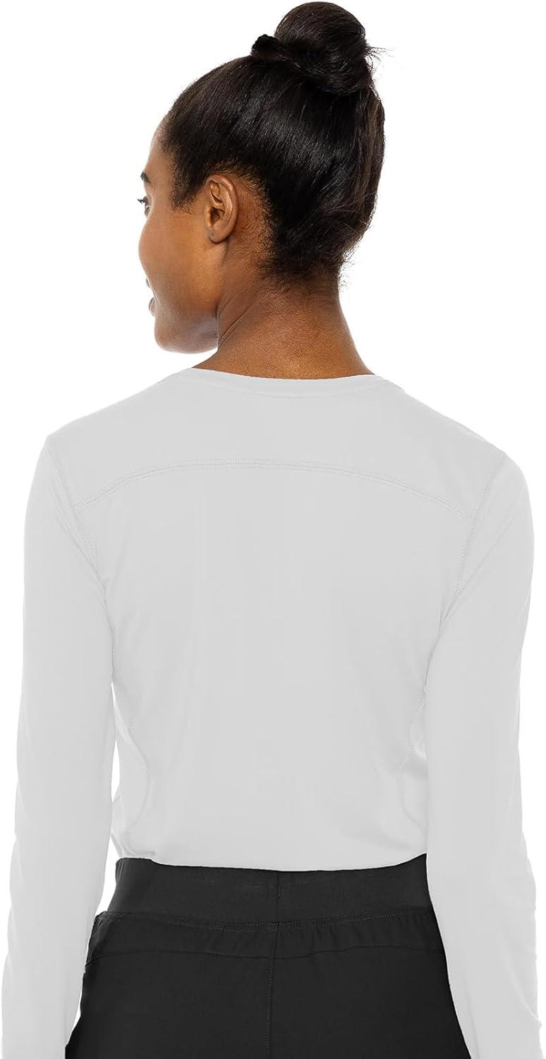 imageMed Couture Womens Underscrub Top Long Sleeve Performance Knit Tee 360 Stretch Lightweight amp Ultra Soft Fabric MC8499White Black 2 Pack