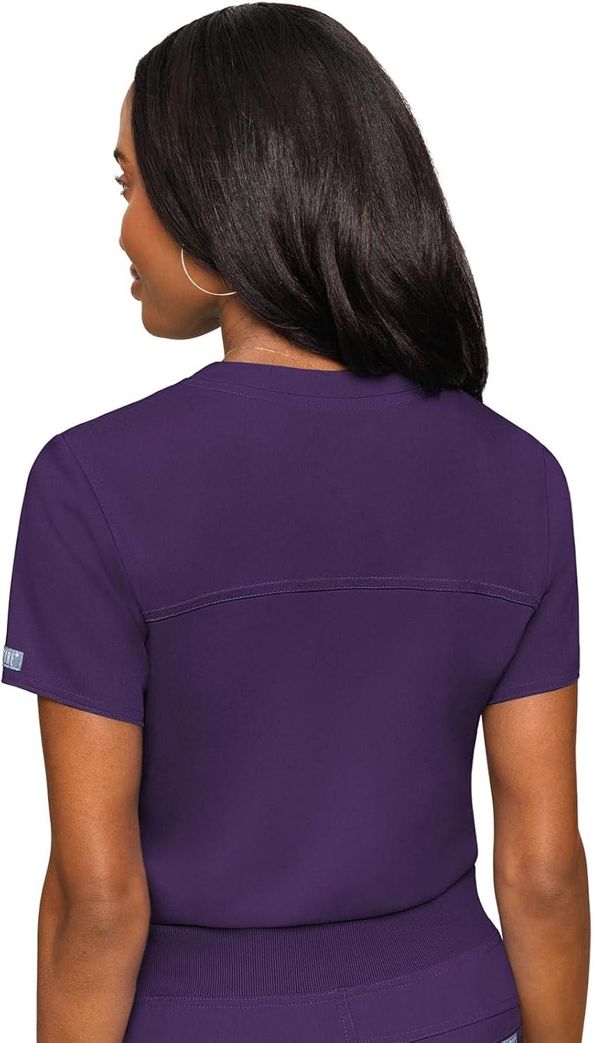 imageMed Couture Womens VNeck Scrub Top Modern Fit Tuckin Top with Stretchy RibKnit Shoulders and Chest Pocket MC7448Eggplant