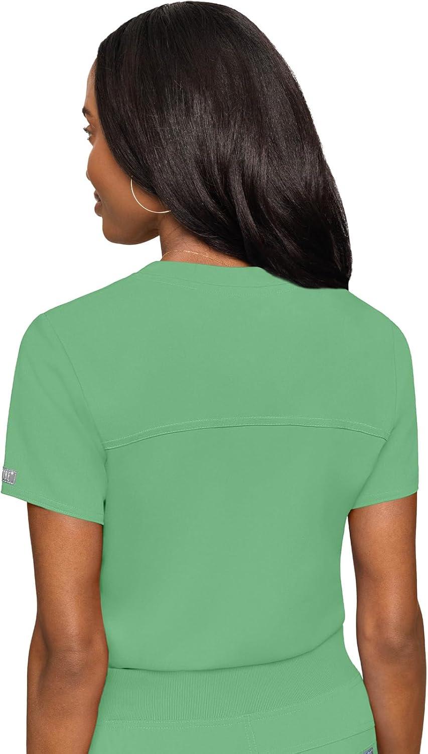 imageMed Couture Womens VNeck Scrub Top Modern Fit Tuckin Top with Stretchy RibKnit Shoulders and Chest Pocket MC7448Kiwi Lime