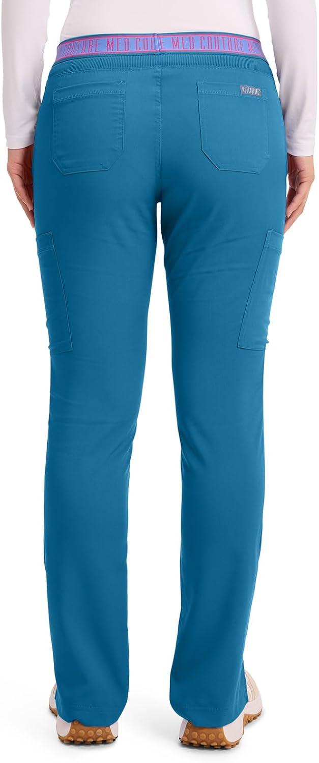 imageMed Couture Womens Yoga PullOn Pant with 7 Pockets UltraSoft RibKnit Waistband and 2Way Stretch Technology MC7739Maliblue Shore