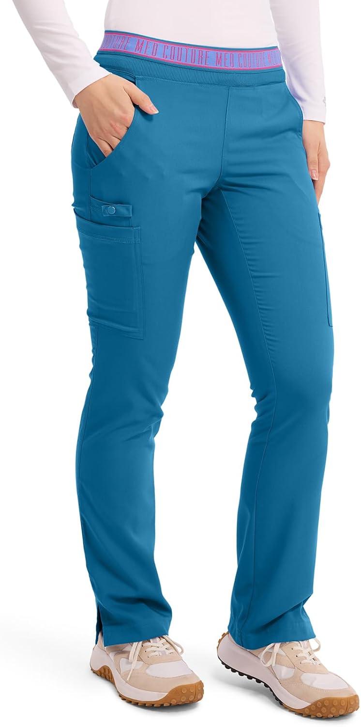 imageMed Couture Womens Yoga PullOn Pant with 7 Pockets UltraSoft RibKnit Waistband and 2Way Stretch Technology MC7739Maliblue Shore