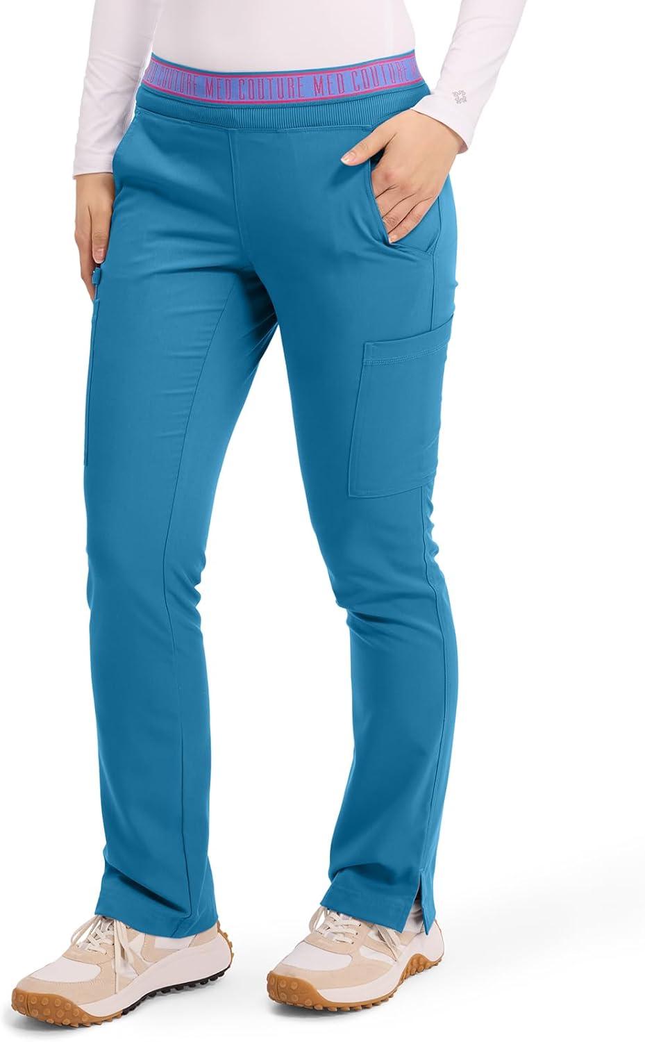 imageMed Couture Womens Yoga PullOn Pant with 7 Pockets UltraSoft RibKnit Waistband and 2Way Stretch Technology MC7739Maliblue Shore
