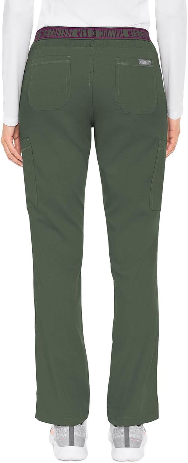 imageMed Couture Womens Yoga PullOn Pant with 7 Pockets UltraSoft RibKnit Waistband and 2Way Stretch Technology MC7739Olive