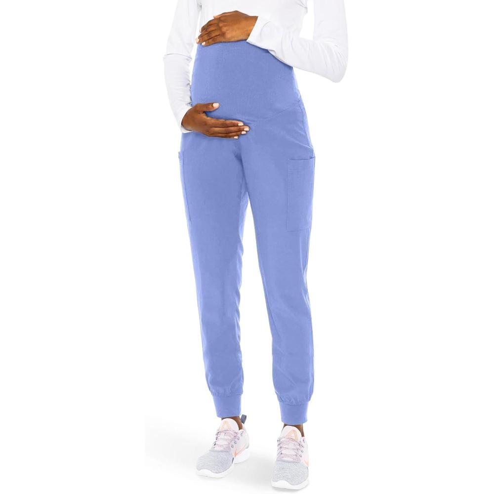 imageMed Couture Maternity Jogger Scrub Pants for Women High Rise Waist 4 Pockets with Soft Knit Waistband MC029Ciel