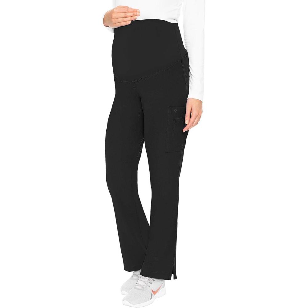 imageMed Couture Maternity Scrub Pants for Women Soft Stretch Pregnancy Scrubs with 3 Pockets Boot Cut Knit Waistband MC8727Black