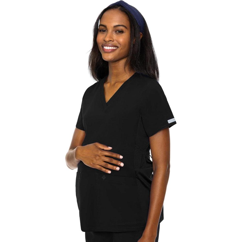 imageMed Couture Maternity VNeck Scrub Top Soft 360 Stretch Pregnancy Scrubs with Adjustable Waist amp Pockets MC8459Black