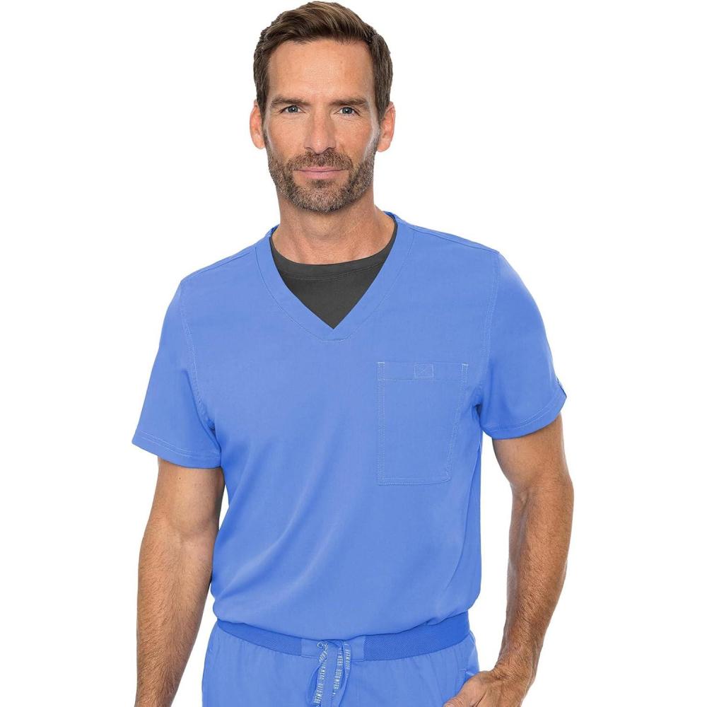 imageMed Couture Mens Scrub Top Cadence 2Way Stretch Technology with Ultra Soft Fabric amp One Chest Pocket MC7478Ciel