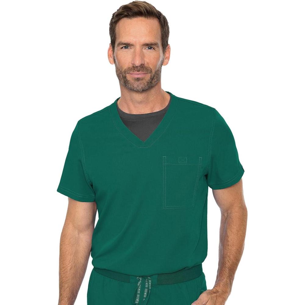 imageMed Couture Mens Scrub Top Cadence 2Way Stretch Technology with Ultra Soft Fabric amp One Chest Pocket MC7478Hunter Green