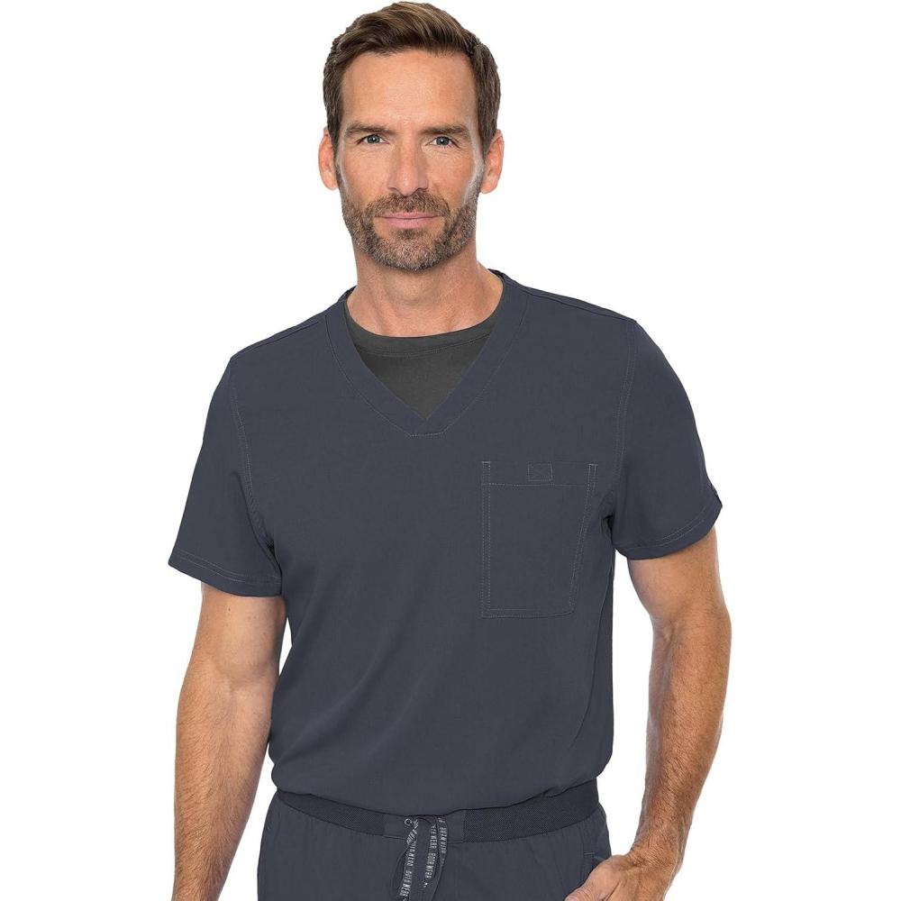 imageMed Couture Mens Scrub Top Cadence 2Way Stretch Technology with Ultra Soft Fabric amp One Chest Pocket MC7478Pewter