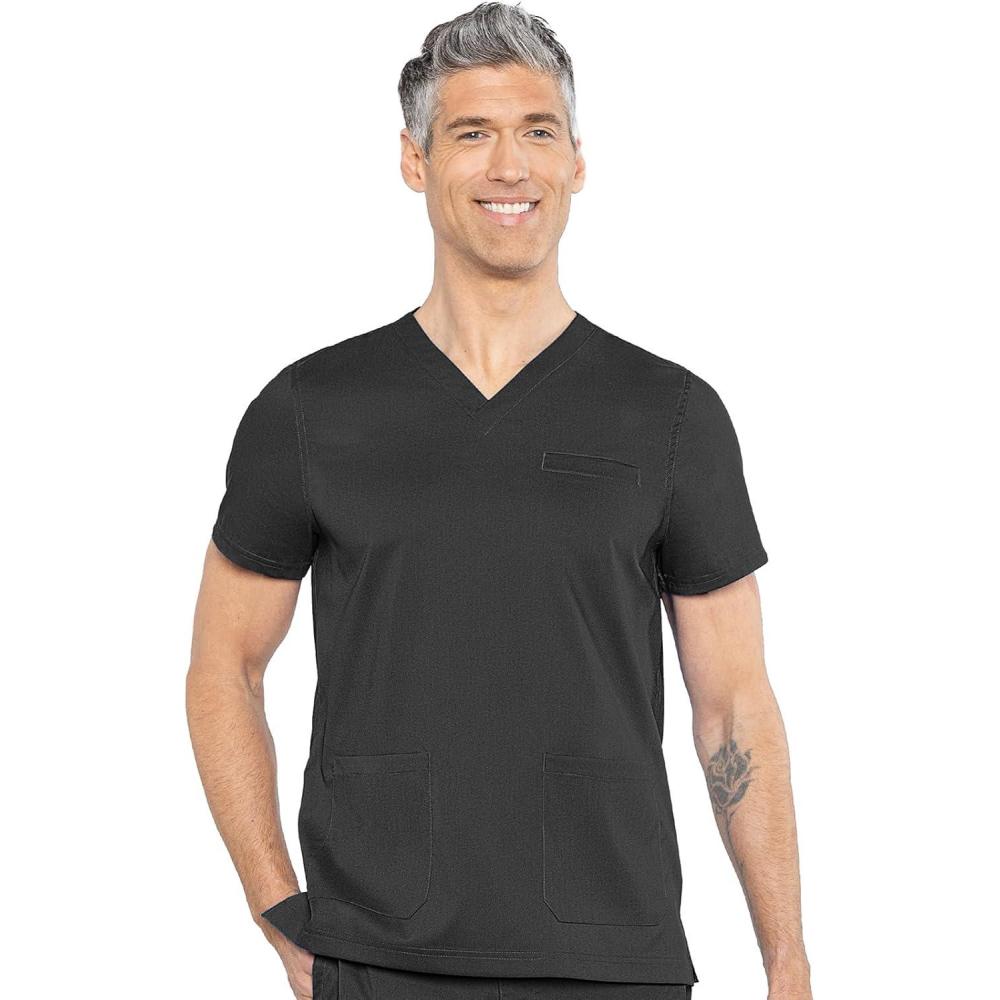 imageMed Couture Mens Scrub Top Wescott with 3 Pockets amp 2Way Stretch and Ultra Soft Fabric MC7477Black