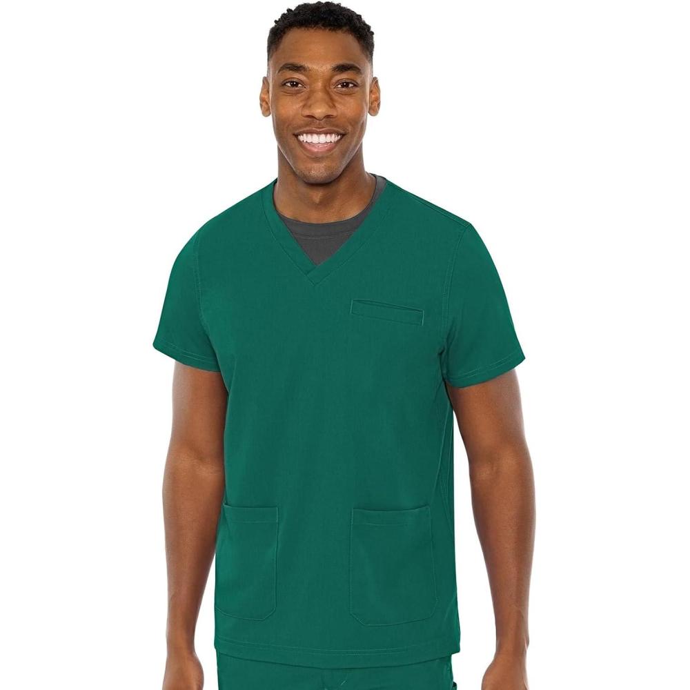 imageMed Couture Mens Scrub Top Wescott with 3 Pockets amp 2Way Stretch and Ultra Soft Fabric MC7477Hunter Green