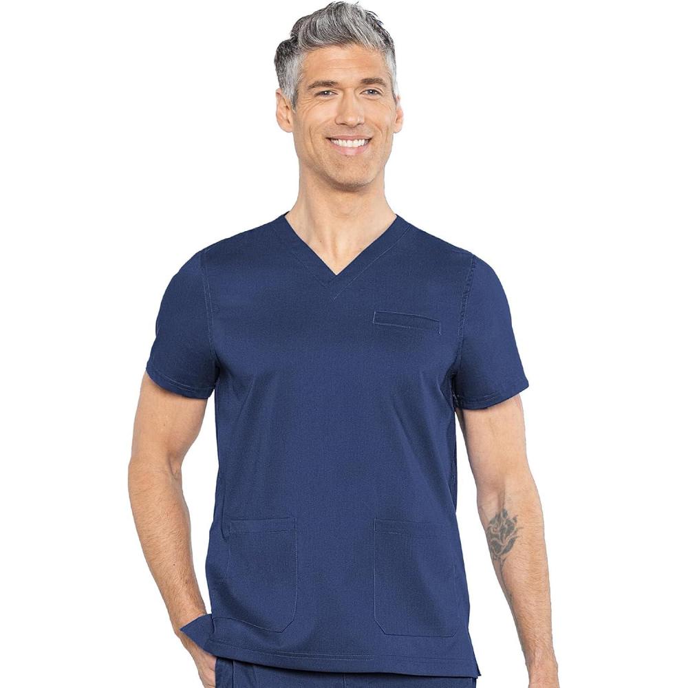 imageMed Couture Mens Scrub Top Wescott with 3 Pockets amp 2Way Stretch and Ultra Soft Fabric MC7477Navy