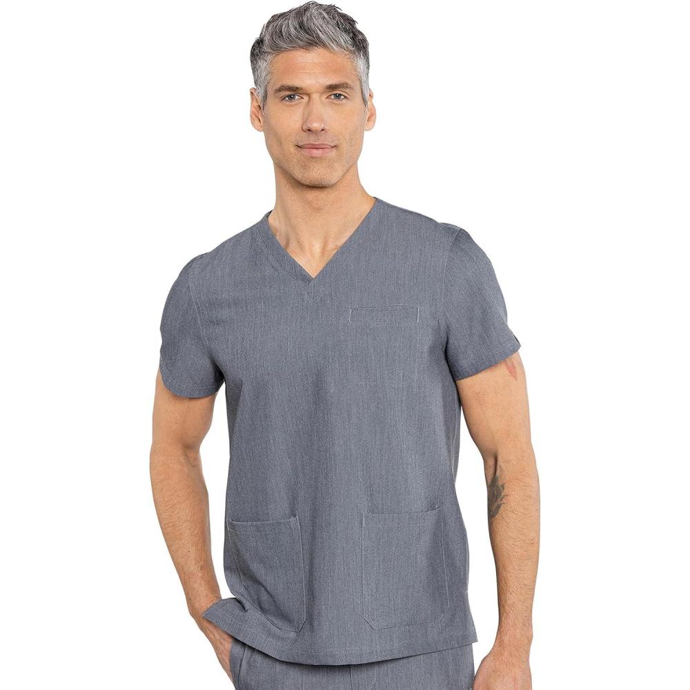 imageMed Couture Mens Scrub Top Wescott with 3 Pockets amp 2Way Stretch and Ultra Soft Fabric MC7477Slate