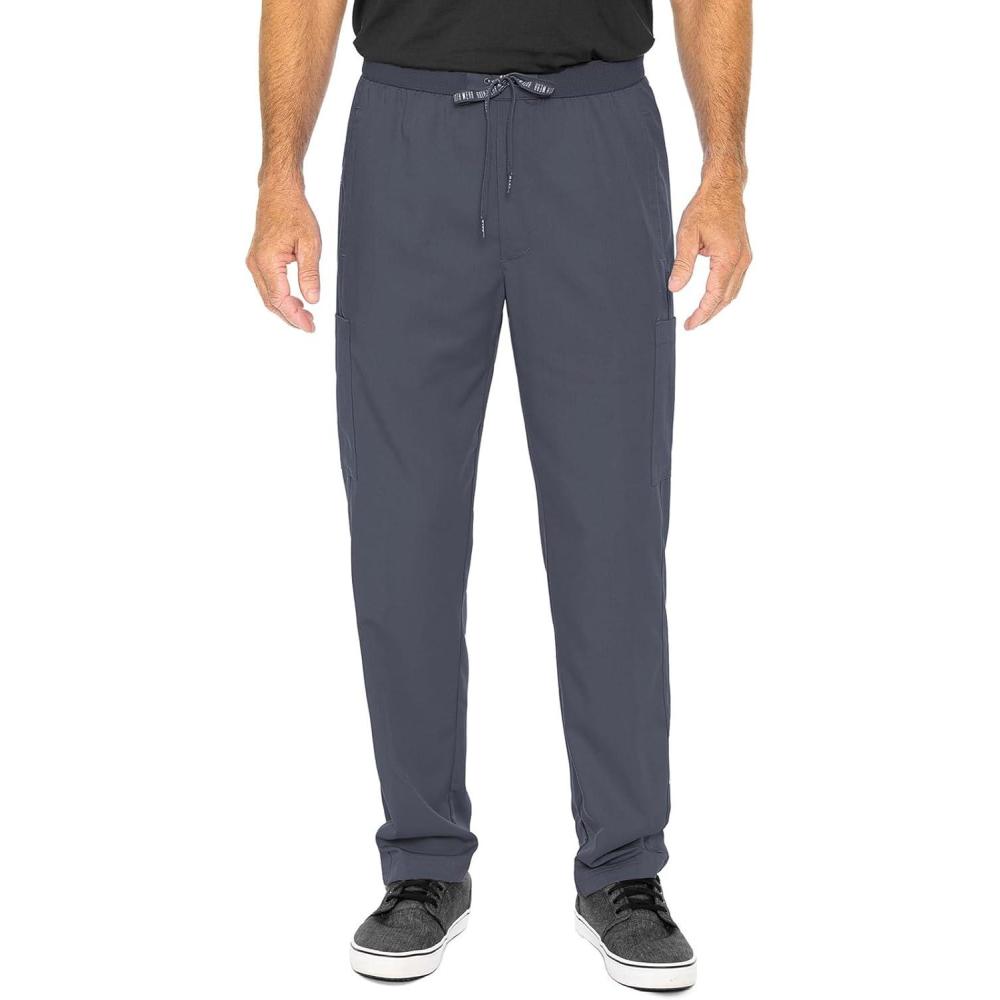 imageMed Couture Mens Straight Leg Scrub Pant with Zip Fly Front 6 Pockets and Elastic Waistband MC7779Pewter