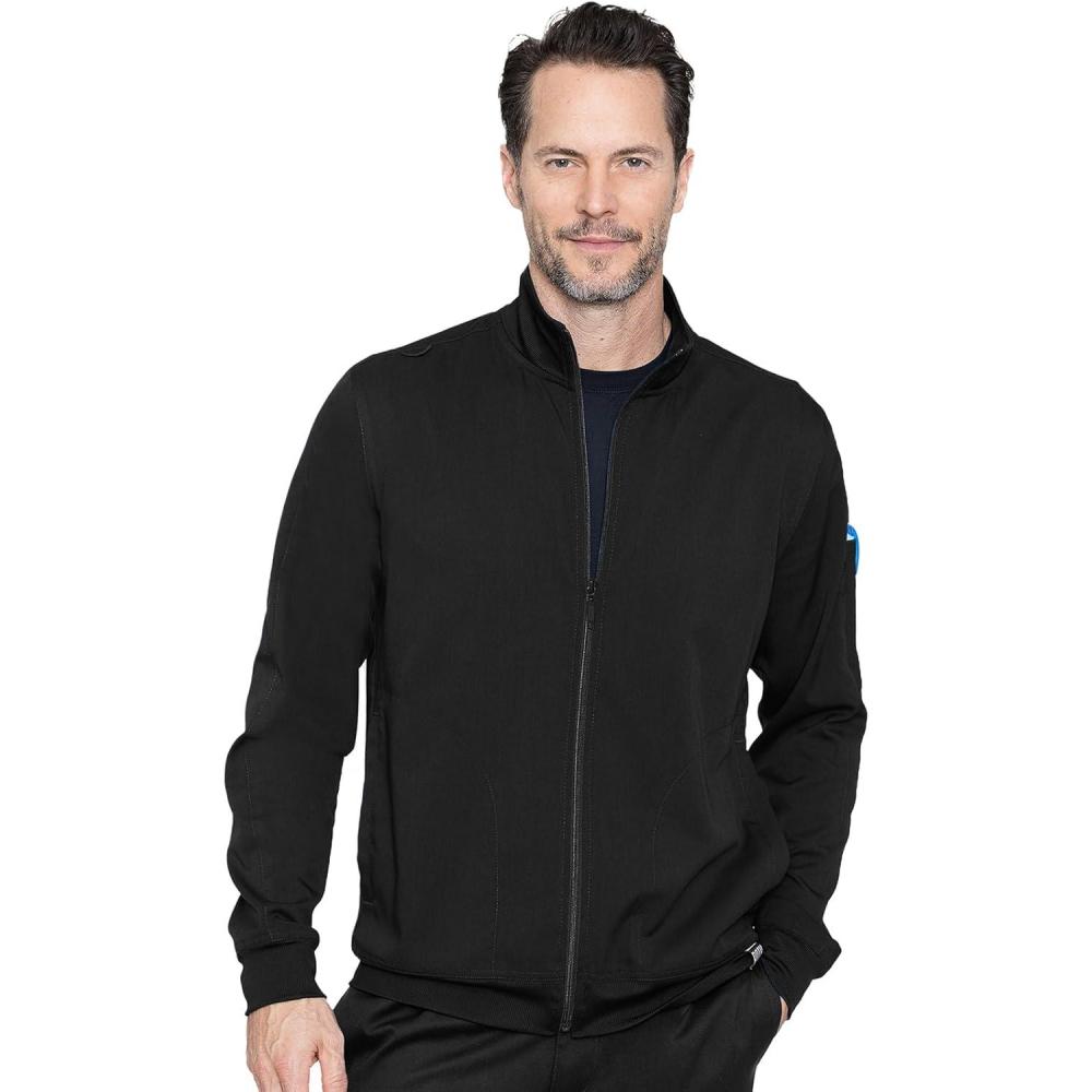 imageMed Couture Mens WarmUp Jacket with 3 Pockets Zip Front Closure and 2Way Stretch Fabric MC7678Black
