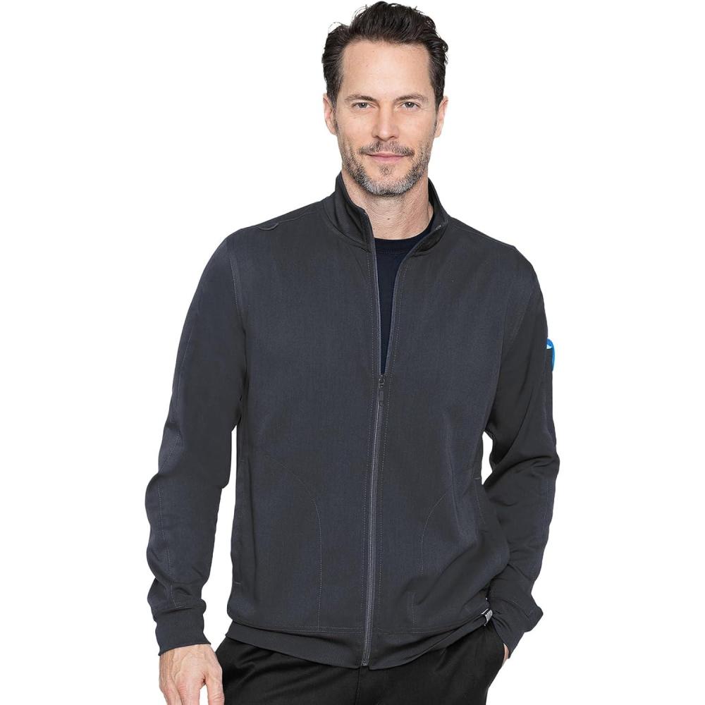 imageMed Couture Mens WarmUp Jacket with 3 Pockets Zip Front Closure and 2Way Stretch Fabric MC7678Pewter