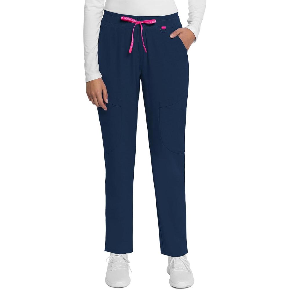 imageMed Couture Scrub Pant for Women Mid Rise Drawstring Tapered Leg  Missy Fit Cargo Pant with RibKnit Waistband  MC101Navy