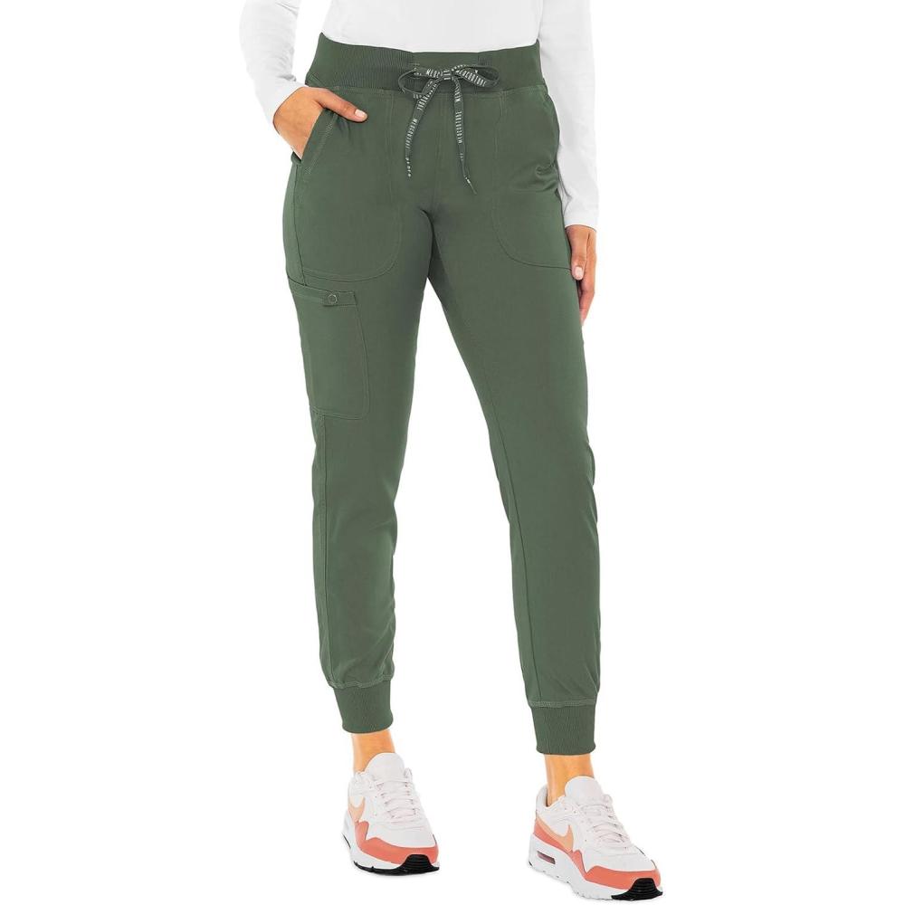 imageMed Couture Scrub Pants For Women Cargo Jogger Bottoms with 5 Pockets Lightweight Ultra Soft 2Way Stretch Fabric  MC7710Olive