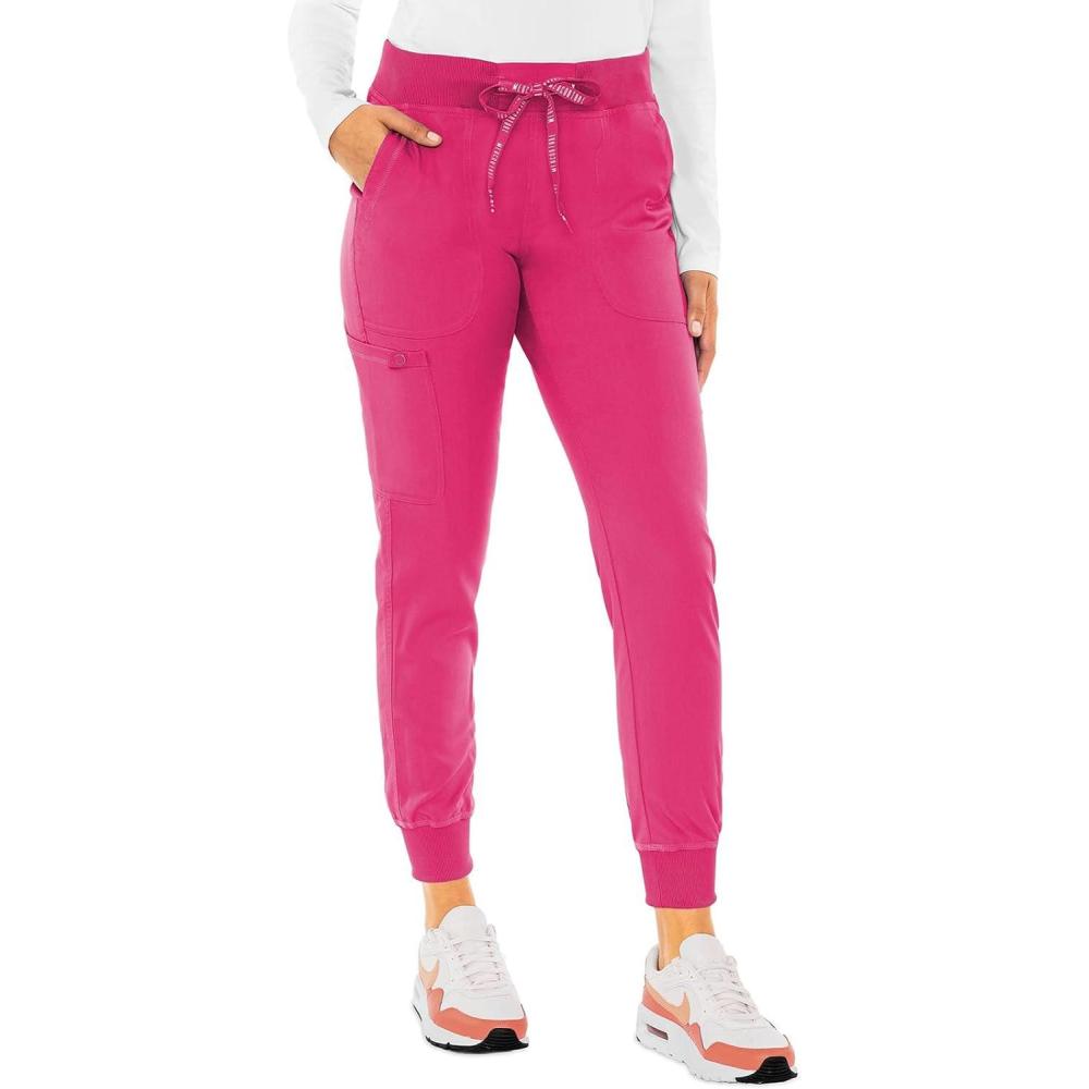 imageMed Couture Scrub Pants For Women Cargo Jogger Bottoms with 5 Pockets Lightweight Ultra Soft 2Way Stretch Fabric  MC7710Pink Punch